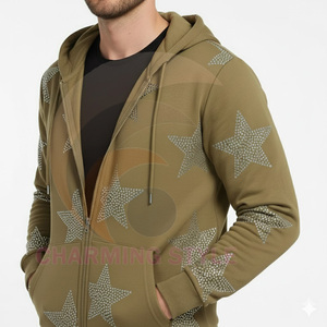 European American Cross-border Autumn Gothic 3D <b>Star</b> Rhinestone Full Sleeve Hooded Zipper <b>Design</b> High Street Trendy Loose Fit - Product Image 5