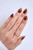 Vente en gros de faux ongles carrés longs, forme artistique abstraite, OEM ODM, luxe, chrome, ABS, ongles dorés en spirale, fabrication sur mesure