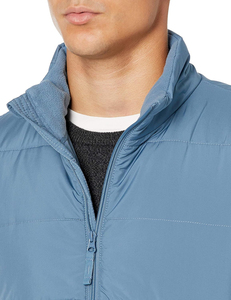Gilet matelassé sans manches pour homme, bleu, col montant, fermeture éclair intégrale, décontracté, couleur unie, velours, grande taille, respirant, pour l'automne - Product Image 5
