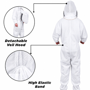 White Beekeeper <b>Suit</b> with Mesh Veil Lightweight Polyester Protective <b>Bee</b> Clothing Insulated Glove Set OEM Beekeeping Workwear - Product Image 5
