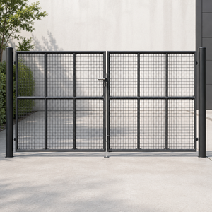 Portail à double battant en treillis métallique noir robuste, portail de clôture en métal thermolaqué pour jardin et allée - Product Image 1