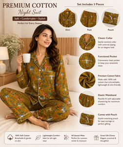 Pyjama long en soie crêpe imprimé animaux de la jungle jaune de qualité supérieure pour femme – Ensemble de nuit et de détente fait main, un chef-d'œuvre - Product Image 5