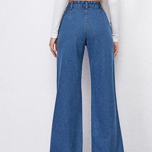 Pantalones Vaqueros Anchos de Mezclilla Azul Oscuro Lavado para Mujer, Estilo Holgado y Elástico, Precio de Fábrica, Fabricante de Jeans - Product Image 3