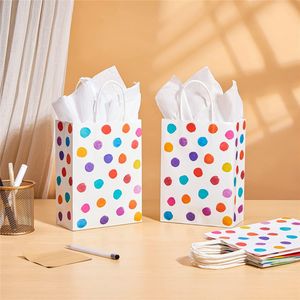 Confezione da 24 Sacchetti Regalo in Carta con Manici, Design a Pois Colorati, 22,1 x 16 x 8 cm, per Feste di Compleanno - Product Image 3
