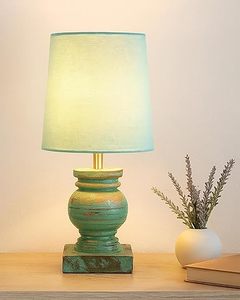 <b>Green</b> Distressed Wood <b>Table</b> Lamp Jute Dome Shade Rustic Trophy Base Farmhouse <b>Bedside</b> Night Light Round Indoor - Product Image 4