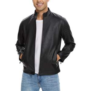 Veste en simili cuir pour homme, coupe ajustée vintage légère, noire, veste bomber de moto, veste de course automobile décontractée - Product Image 3