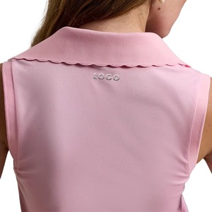 Polo sans manches pour femme, rose uni, tricoté, décontracté, avec logo au dos et au col - Product Image 5