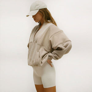 Ropa Personalizada al por Mayor para Mujer, Sudadera Corta de Manga Larga de Color Sólido, Sudadera con Capucha para Mujer, Ropa Deportiva de Algodón - Product Image 4