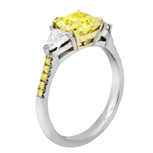 1.42 CT <b>Emerald</b> Cut Fancy Yellow Moissanite Three Stone Prong Engagement <b>Ring</b> 925 <b>Silver</b> Rhodium Plated Luxury Party Gift - Product Image 4