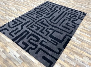 Tapis de luxe en laine tuftée à la main – Tapis moderne à motif vague abstrait pour salon et chambre à coucher - Product Image 6