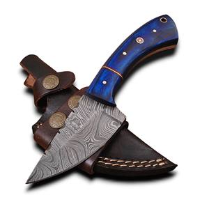 Cuchillo de Caza Profesional de Alta Calidad con Hoja Fija de Acero de Damasco, Mango de Cuerno de Carnero y Palisandro, Venta al por Mayor, Funda de Cuero EDC - Product Image 1