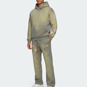 New Custom <b>Men's</b> <b>Tie</b> Dye Hooded Tracksuit Set Full Sleeve Gradient Color <b>Pink</b> Stars Casual Joggers With Side Pockets Spring Wear - Product Image 1