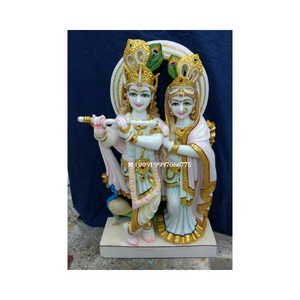 Statue de Dieu Radha Krishna en marbre blanc de qualité supérieure, position debout, surface brillante, utilisée pour la décoration des temples et à des fins de culte - Product Image 5