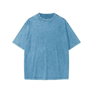 Camiseta de algodón azul lisa extragrande para hombre, cuello redondo, manga corta, estilo casual, ajuste regular, longitud normal, tejido liso teñido, diseños en blanco. - Product Image 1
