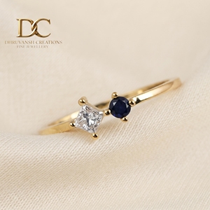 Bague ethnique en or jaune massif 14 carats avec diamant de laboratoire et saphir bleu royal de laboratoire, bijoux fins pour femmes certifiés IGI - Product Image 5