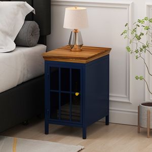 Comodino in legno massello blu scuro comodino e divano tavolino laterale per camera da letto e soggiorno armadio di stoccaggio - Product Image 1