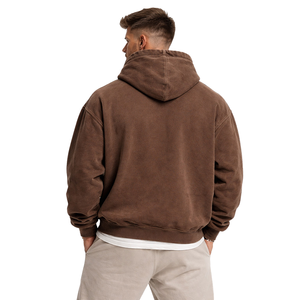 Sudadera con Capucha Extra Grande para Hombre, Estilo Vintage, Color Marrón Lavado, Felpa de Algodón Grueso de 450 g/m², Sudadera Personalizable Lisa para Streetwear - Product Image 4