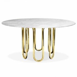 Mesa de Centro Redonda Moderna para Exteriores, Chapada en Oro, Muebles para Sala de Estar, Diseño Metálico con Tapa de Mármol Blanco - Product Image 1