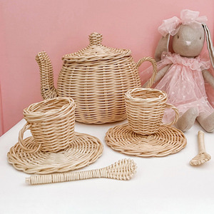 ชุดของเล่นน้ำชาสำหรับเด็กเล็ก ถ้วยและกาน้ำชาหวาย ของเล่นบทบาทสมมติสำหรับเด็ก รุ่นใหม่ล่าสุด - Product Image 1