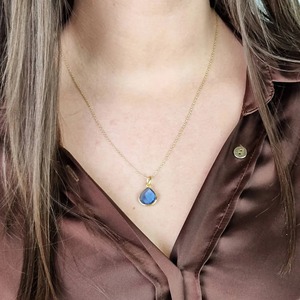 12mm Blue Topaz Quartz Handmade 925 Sterling Silver Heart Pendant <b>Necklace</b> Gold-Plated Bezel Setting Birthstone for Wedding - Product Image 5