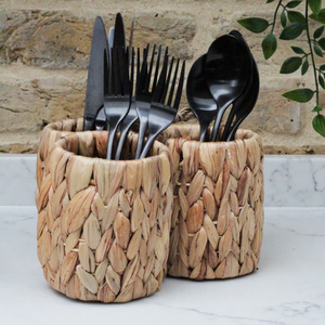 Organizador de utensilios de cocina rústico de 3 secciones, de jacinto de agua tejido, con asa, color natural, tamaño personalizable, venta al por mayor - Product Image 3