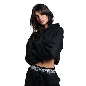 Women's Cropped Hoodie Full Sleeve Cartoon Print Knitted Sweatshirt Casual Autumn Wear With Pockets Drop-Shoulder Design - Product Image 3