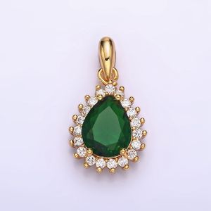 Pendentif en argent sterling 925 plaqué or 14 carats avec pierre précieuse en forme de goutte d'eau émeraude verte et CZ transparent, élégant cadeau de bijoux pour femmes - Product Image 1