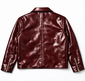 Chaqueta de Cuero PU Genuino para Hombre, Cálida, Personalizada, con Cierre, Cuello Alto, Logotipo Frontal, Forro Interior, para Invierno, Color Borgoña - Product Image 3