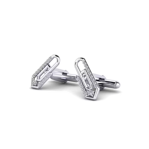 Boutons de manchette argentés pour hommes avec incrustation de strass en cristal sertis à la française, bijoux formels - Product Image 2
