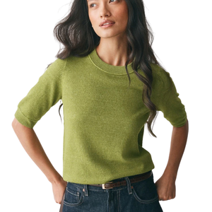 Green Supersoft Short Sleeve Knitted <b>Jumper</b> for Women Crew Neck Pullover Sweater with Ribbed Cuffs Hem and Soft Touch Fabric - Product Image 1