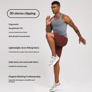 Men's Solid Burgundy Compression Shorts Mid Waist Elastic Breathable Knitted Spandex Nylon Casual Workout Shorts - Product Image 4