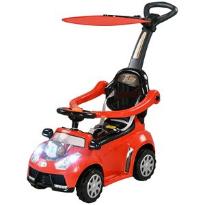 Passeggino scorrevole 3 in 1 con barriera di sicurezza rossa, maniglia rimovibile, corno musicale e tettuccio per passeggini e giocattoli da trainare - Product Image 1