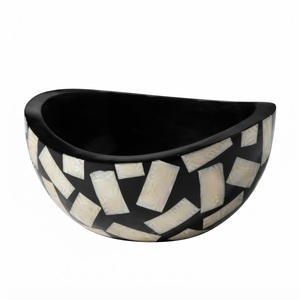 Custom Wholesale Luxury Handcrafted Bone Inlay <b>Bowl</b> Eco-Friendly Black and <b>White</b> Geometric Resin Inlay Salad Fruit <b>Serving</b> <b>Bowl</b> - Product Image 6