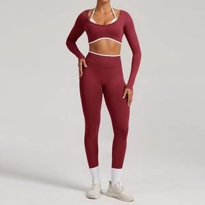 Ensemble de yoga sans couture 2 pièces pour femme, tenue de sport, vêtements de gym, leggings de fitness, vêtements de sport à manches longues - Product Image 2