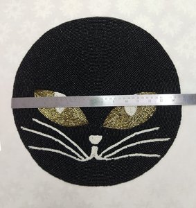 Round Beaded Embroidery Placemat Artistic Handmade Table <b>Mat</b> <b>Cat</b> Face Design for Wedding Home Dining - Product Image 4