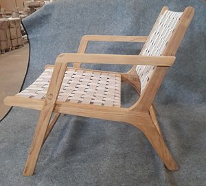 Fauteuil de salon moderne en teck massif avec sangles, pas d'assemblage requis - Product Image 4