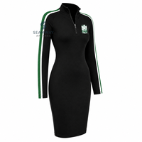 Robe moulante pour femme Iota Phi Lambda, à rayures contrastées, manches à quart de zip, col montant, longueur genou, coupe ajustée décontractée