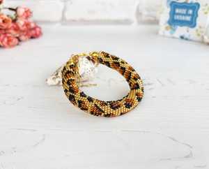 Pulsera de Ganchillo con Cuentas de Leopardo, Pulsera de Cuerda Marrón con Estampado Animal, Plata de Ley 925, Chapado en Oro de 14K - Product Image 1