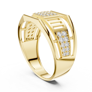 Bague en or jaune 18 carats sertie de diamants ronds de culture, style IMPERIAL PILLAR, idéale pour mariage, fiançailles, cadeaux, usage quotidien ou professionnel pour homme. - Product Image 3