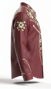 Men's Cowboy Shirt Anti-Wrinkle Floral Embroidered Button-<b>Down</b> Front Logo Long Sleeve 100% Polyester Casual Regular Fit - Product Image 3