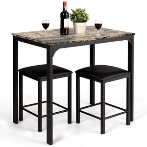 Set da Pranzo a 3 Pezzi con Tavolo in Finto Marmo, Elegante Collezione per Sala da Pranzo - Product Image 1