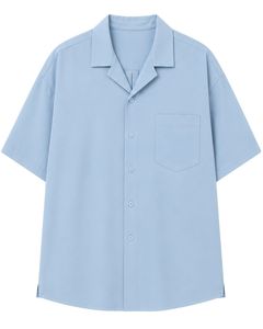 Customized Sky Blue Oversized Casual Men <b>Shirt</b> <b>Half</b> Sleeve <b>Button</b> Up Cuban Collar Loose Fit Summer Beach Streetwear Top Fashion - Product Image 1