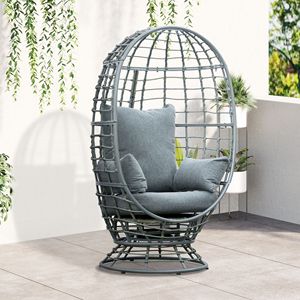 Fauteuil œuf rotatif en osier avec coussins, siège lounge intérieur/extérieur pour patio et jardin, chaises de jardin haut de gamme - Product Image 2