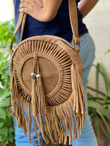 Nuevo bolso de hombro con flecos de cuero de gamuza redondo de moda, venta al por mayor, bolso cruzado bohemio para mujer, bolso circular de estilo vaquera, regalo para ella - Product Image 2