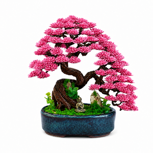 TINH TAN ART - Bonsái de Arce Dorado Hecho a Mano con Alambre Metálico, Planta Artificial con Maceta de Porcelana, Decoración Zen, 22/20/15 cm - Product Image 3