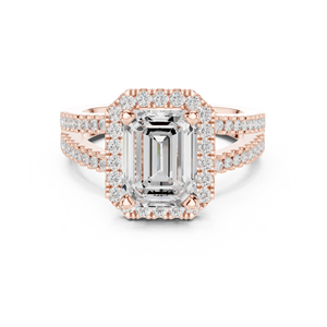 Designer Engagement Wedding Anniversary Split Shank Halo Rings 2 CT E VS1 Emerald Cut Lab Grown Diamond 14K Solid Gold Ring - Product Image 5