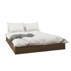 Cadre de lit plateforme en bois massif, style minimaliste moderne, avec literie blanche et couverture grise. - Product Image 4