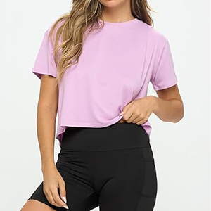 Camisetas cortas personalizadas de algodón, extragrandes, lisas, blancas, holgadas, deportivas, transpirables, para gimnasio, personalizadas para mujer - Product Image 2