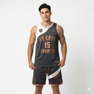 REXFIT SPORTS High Performance Sleeveless Jersey Shorts Set Men Athletic Training Sportswear Gym Apparel OEM Manufacturer - Product Image 5