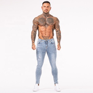 Jeans classiques bleus Super Fly en tissu, réparés et déchirés, pour hommes, coupe skinny, effet usé - Product Image 2